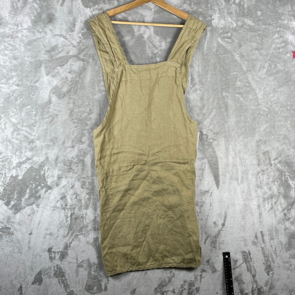 Trader Joe's Apron Unisex OS Tan 100% Linen Cross Back Pocket Kitchen Smock